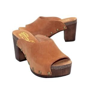 Sbicca Montrose Genuine Suede Clog Mule Heeled Sandal Tan 9